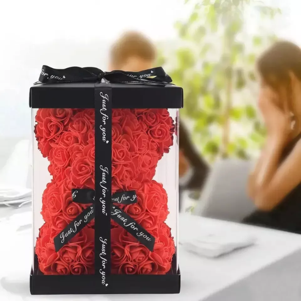 Oso de Rosas Artificiales + Caja de Regalo