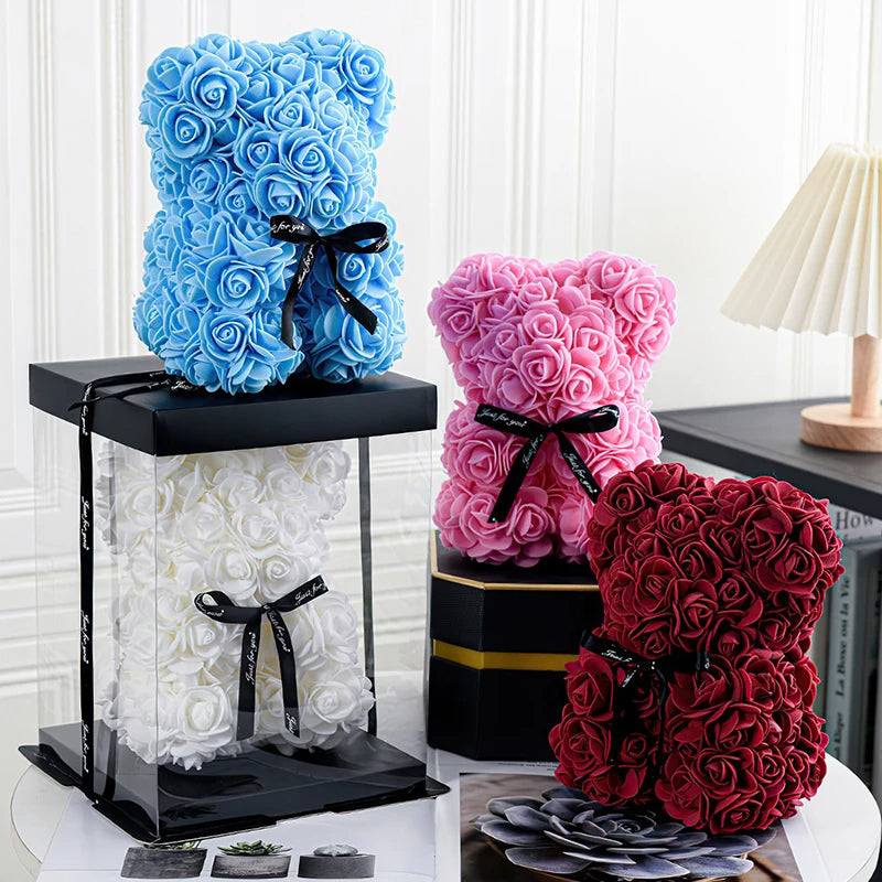 Oso de Rosas Artificiales + Caja de Regalo