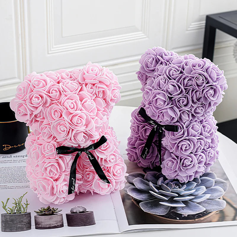 Oso de Rosas Artificiales + Caja de Regalo
