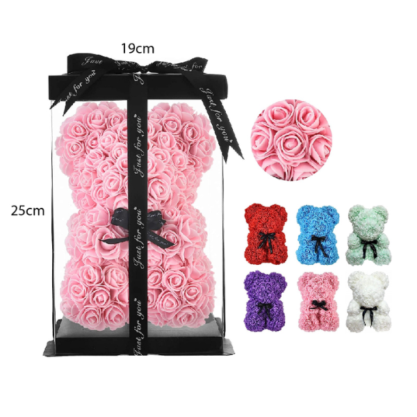 Oso de Rosas Artificiales + Caja de Regalo