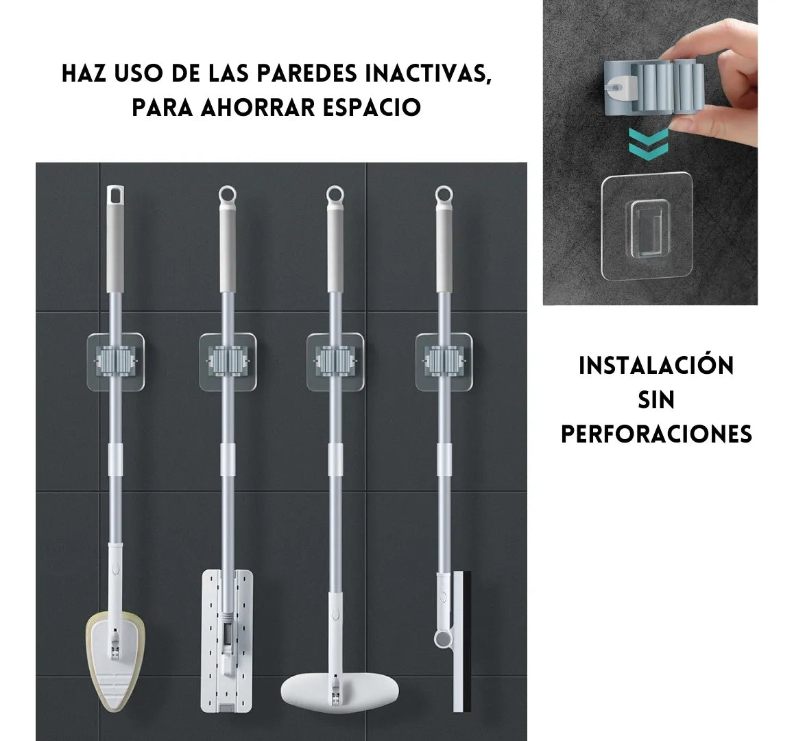 Pack x4 CleanGrip - Ganchos Organizadores Inteligentes para escobas